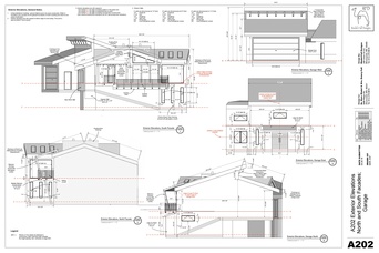 A202: East-Facing, West-Facing, and Garage Exterior Elevations
