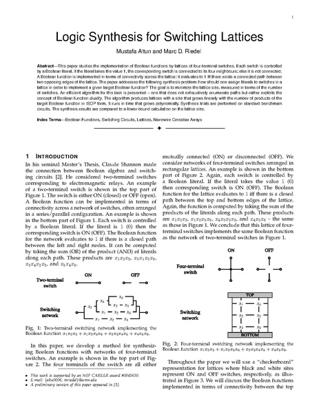 File:Altun Riedel Logic Synthesis for Switching Lattices.pdf